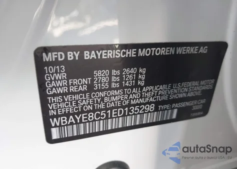 2014 BMW Alpina B7 from USA, damaged, VIN WBAYE8C51ED135298
